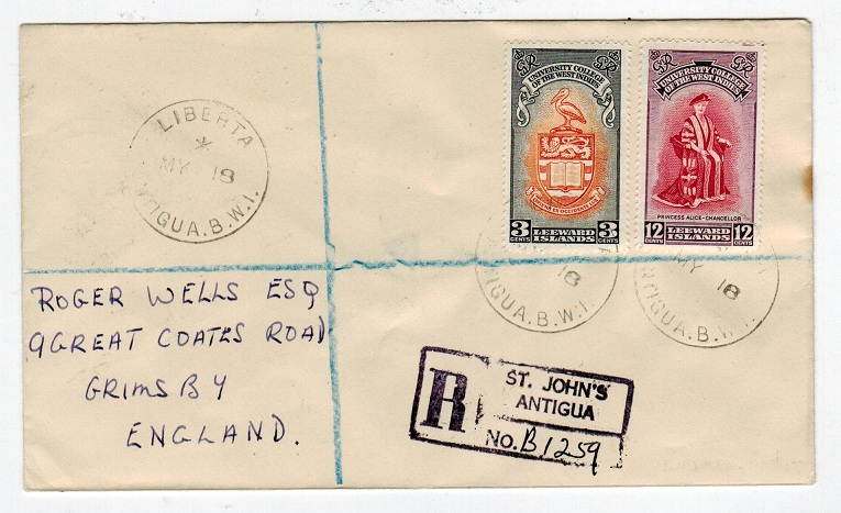 ANTIGUA - 1951 registered cover to UK from LIBERTA.