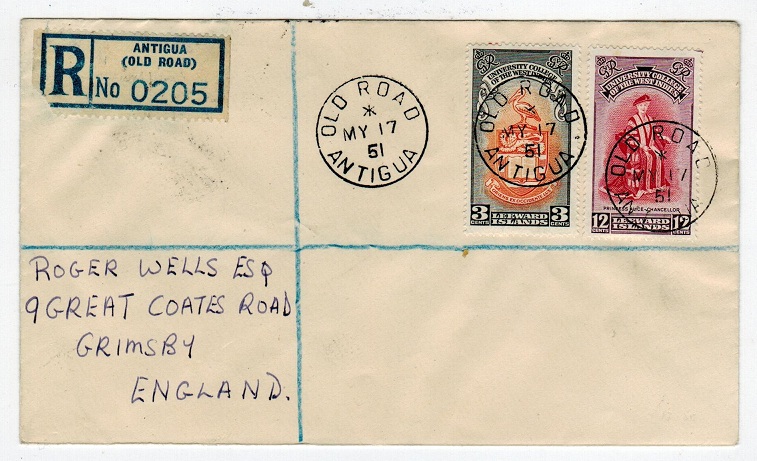 ANTIGUA - 1951 registered cover addressed to UK from OLD ROAD.