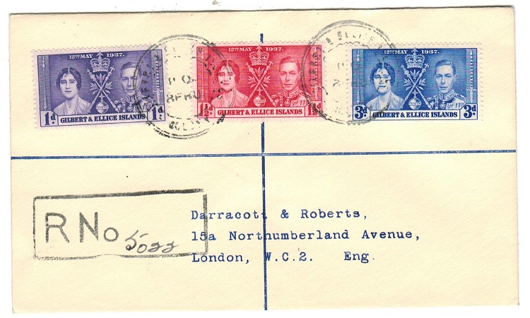 GILBERT AND ELLICE IS - 1938 cover to UK cancelled by rubber P.O.BERU cancel.