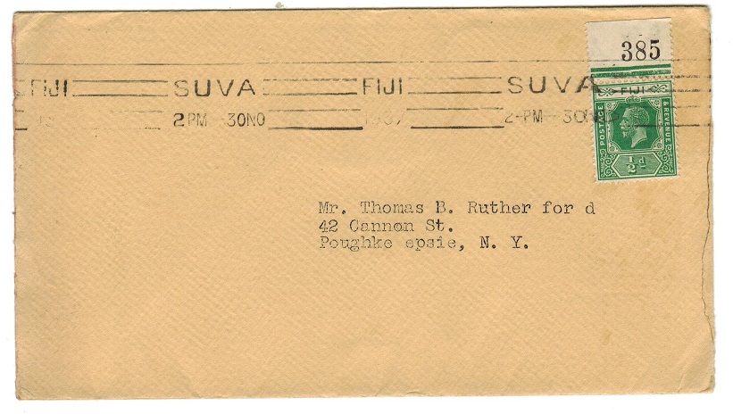 FIJI - 1937 1/2d rate cover to USA.