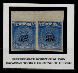 FIJI - 1876 1d blue IMPERFORATE PLATE PROOF pair with DOUBLE PRINT.