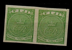 FIJI - 1876 3d yellow-green (SG 32) IMPERFORATE PLATE PROOF pair.