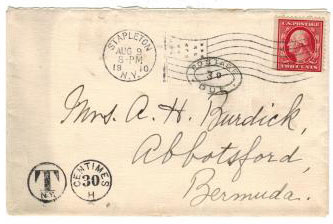BERMUDA - 1910 POSTAGE/3d/DUE cover.