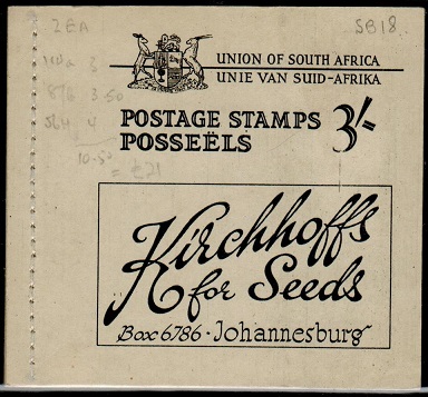 SOUTH AFRICA - 1948 3/- black on white complete BOOKLET.  SG SB18.