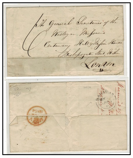 BAHAMAS - 1854 6d rated outer wrapper to UK with BAHAMAS double arc b/s.