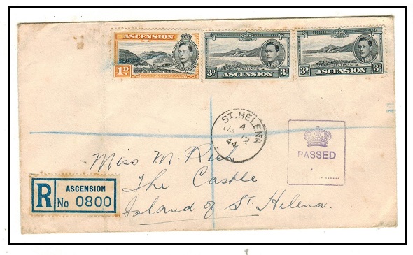 ST.HELENA - 1944 inward registered cover from Ascension with 