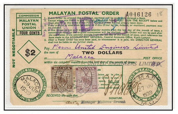 MALAYA - 1939 use of $2 
