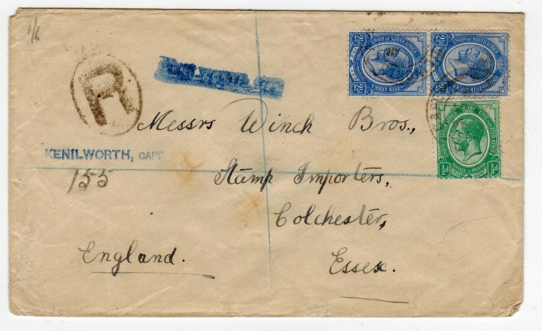 SOUTH AFRICA - 1920 registered cover to UK from KENILWORTH.