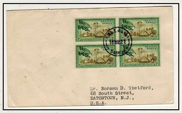SAMOA - 1952 4d rate cover to USA used at LEULUMOEGA.