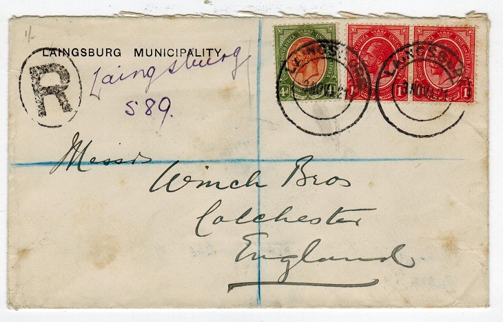 SOUTH AFRICA - 1921 registered cover to UK from LAINSBURG.