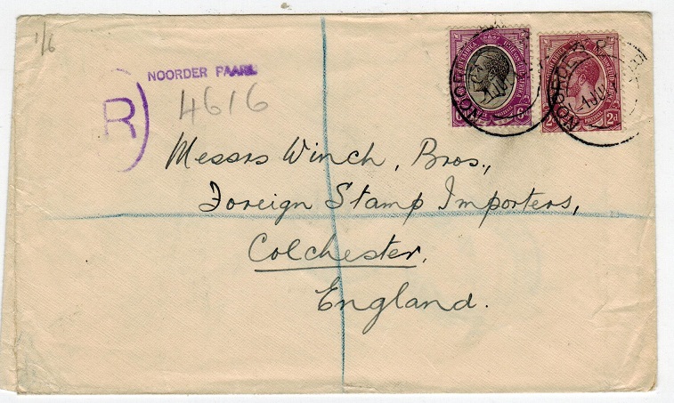 SOUTH AFRICA - 1925 registered cover to UK from NORDDER PAARL.