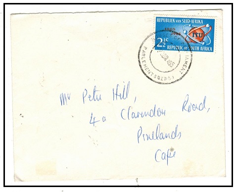 SOUTH AFRICA - 1967 2 1/2c rate local cover used at HOUSES OF PARLIAMENT.