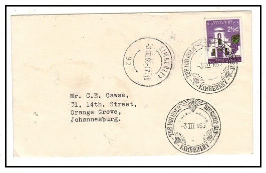 SOUTH AFRICA - 1965 2 1/2c rate local cover used at THE BIG HOLE/KIMBERLEY.
