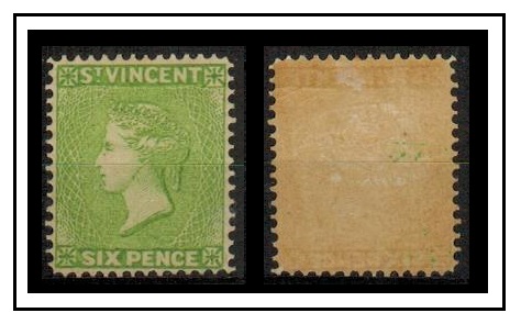 ST.VINCENT - 1880 (circa) 6d typo-graphed mint FORGERY in pale apple green on gummed thick paper.