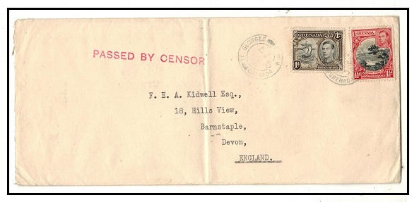 GRENADA - 1939 2 1/2d rate censored cover to UK prior to the out break of WW2. Unusual item.