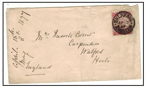 RHODESIA - 1897 6d rate cover to UK used at BULAWAYO/RHODESIA.