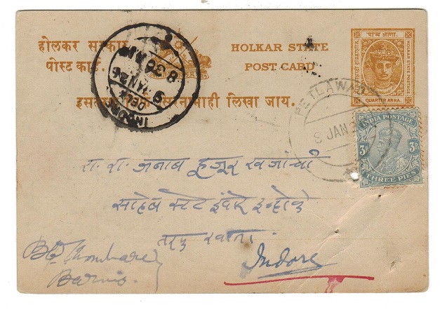 INDIA - 1904 1/4a PSC used locally with Indian 3p combination used.  H&G 4a.