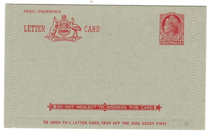 AUSTRALIA - 1954 3 1/2d postal stationery letter card unused.  H&G 44.