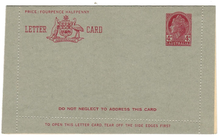 AUSTRALIA - 1957 4d postal stationery lettercard unused.  H&G 46.