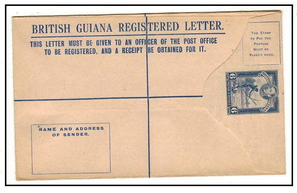 BRITISH GUIANA - 1939 6c blue RPSE unused with imprint inverted under flap.  H&G 12.