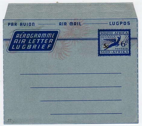 SOUTH AFRICA - 1961 5c on 6d unused postal stationery airletter.  H&G 36.