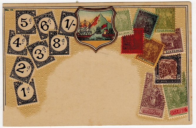 TRINIDAD AND TOBAGO - 1902 (circa) unused postcard depicting stamps.