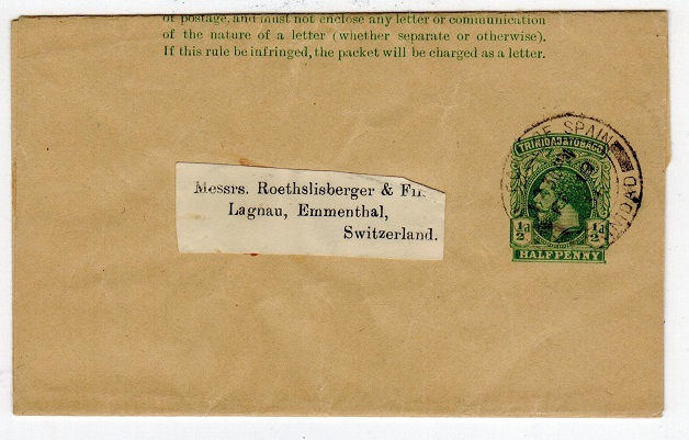 TRINIDAD AND TOBAGO - 1915 1/2d green postal stationery wrapper from PORT OF SPAIN. H&G 1.