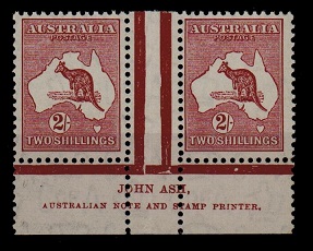 AUSTRALIA - 1935 2/- maroon JOHN ASH imprint pair.  SG 134.