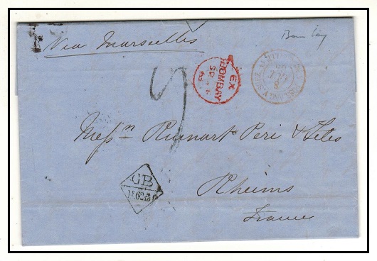 INDIA - 1865 stampless entire from Bombay to France with 