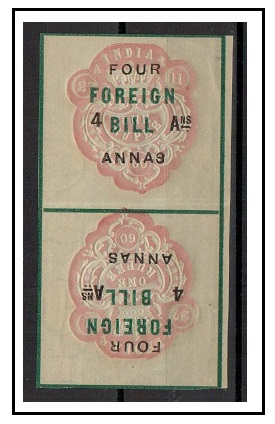 INDIA - 1860 1r pink FOREIGN BILL overprinted FOUR ANNAS in fine mint TETE BECHE pair.