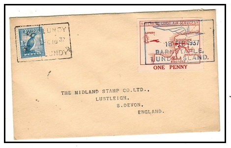 GREAT BRITAIN - 1937 1 puffin and 1d combination cover to Lustleigh cancelled LUNDY ISLAND