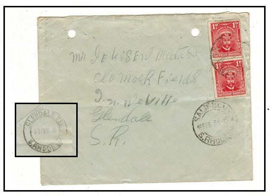 SOUTHERN RHODESIA - 1925 1d pair on cover from SALISBURY with scarcer GELENDALE STN arrival b/s.