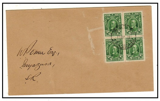 SOUTHERN RHODESIA - 1937 1/2d (x4) on cover used at INYAZURA.