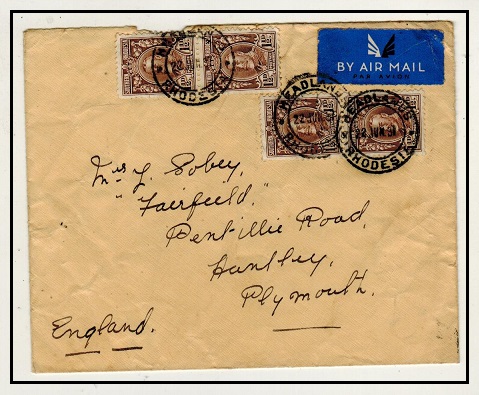 SOUTHERN RHODESIA - 1931 6d rate cover to UK used at HEADLANDS/S.RHODESIA.