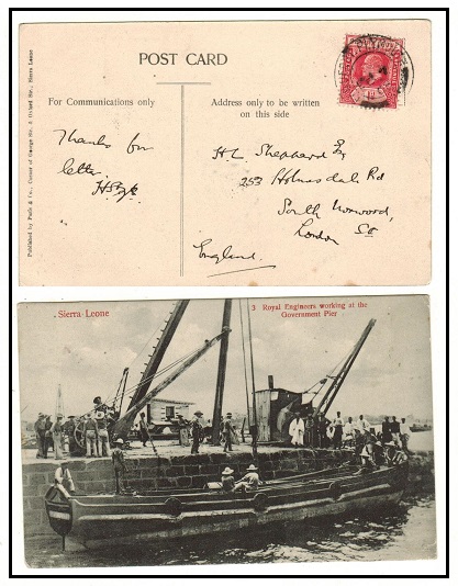 SIERRA LEONE - 1908 1d rate use of picture postcard to UK cancelled PAQUEBOT/PLYMOUTH.