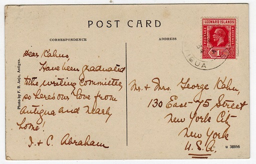 ANTIGUA - 1934 postcard to USA from ST.JOHNS/ANTIGUA.