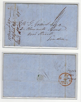 ST.VINCENT - 1849 stampless entire to UK with ST.VINCENT double arc cancel.