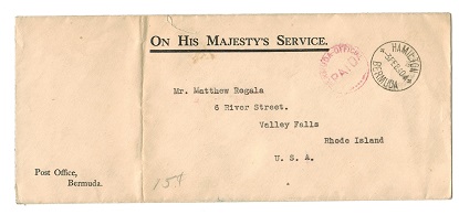 BERMUDA - 1940 OHMS cover to USA with BERMUDA/OFFICIAL PAID h/s.