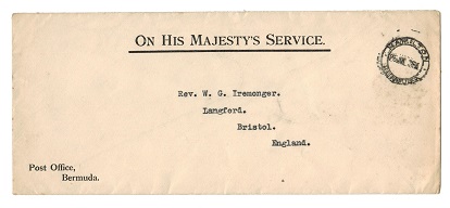 BERMUDA - 1928 stampless OHMS cover to UK.