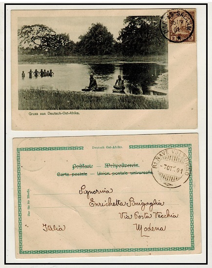 TANGANYIKA - 1901 2 pesa rate postcard use to Italy used at DAR-ES-SALAAM.