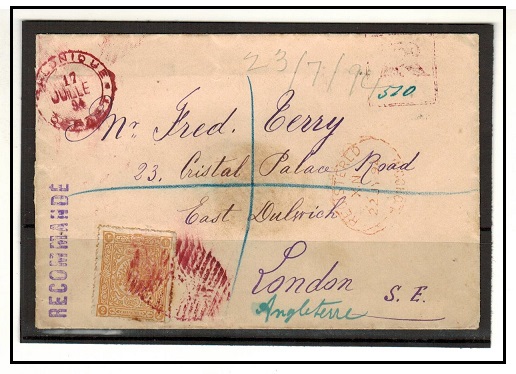 BRITISH LEVANT - 1894 2p Turkish adhesive on cover to UK cancelled by red SALONIQUE/DEPART.