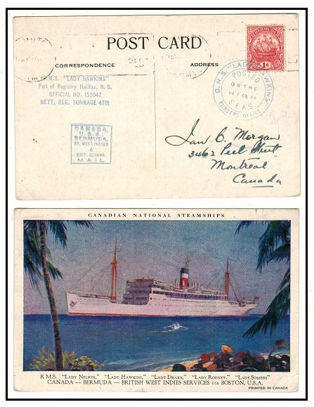 BERMUDA - 1930 (circa) 1d rate postcard to Canada with maritime 