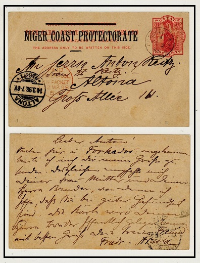 NIGER COAST - 1895 1d vermilion PSC to Germany used at FORCADOS RIVER.  H&G 3.