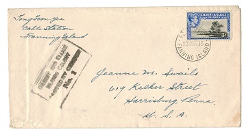 GILBERT AND ELLICE IS - 1945 PASSED BY CENSOR cover from FANNING ISLAND.