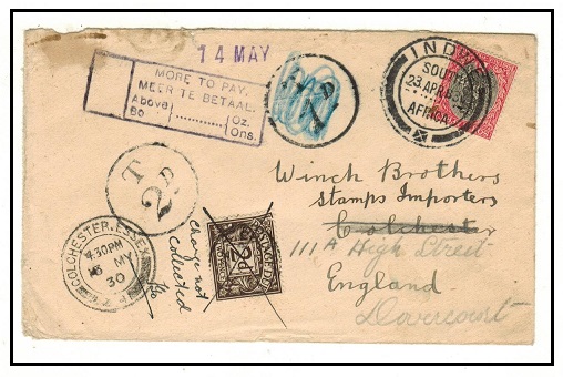 SOUTH AFRICA - 1930 underpaid cover from INDWE with 