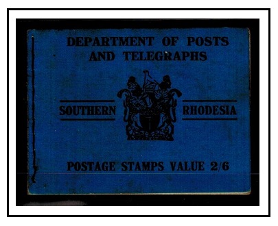 SOUTHERN RHODESIA - 1928 2/6d black on dark blue BOOKLET. Incomplete and with faults.  SG SB1.