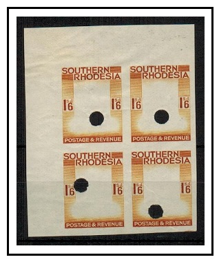 SOUTHERN RHODESIA - 1937 1/6d IMPERFORATE PLATE PROOF block of four of the frame.