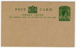 SIERRA LEONE - 1951 1d green PSC unused. Only 1000 issued.  H&G 18.