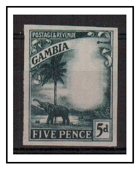 GAMBIA - 1922 5d IMPERFORATE PLATE PROOF (ex head) printed in bluish-black.
