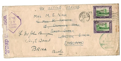 SOUTHERN RHODESIA - 1943 PASSED BY CENSOR/A.B./No.9 cover to UK.